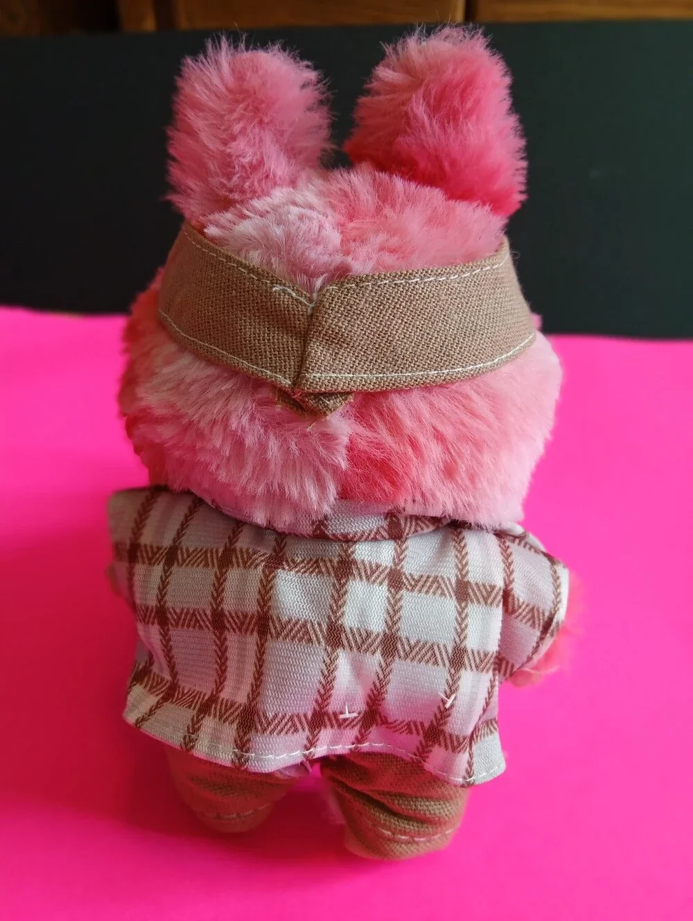 Plush Labubu doll outfit: with 'SPORT' Visor, Plaid Jacket, And Jumpsuit Outfit.